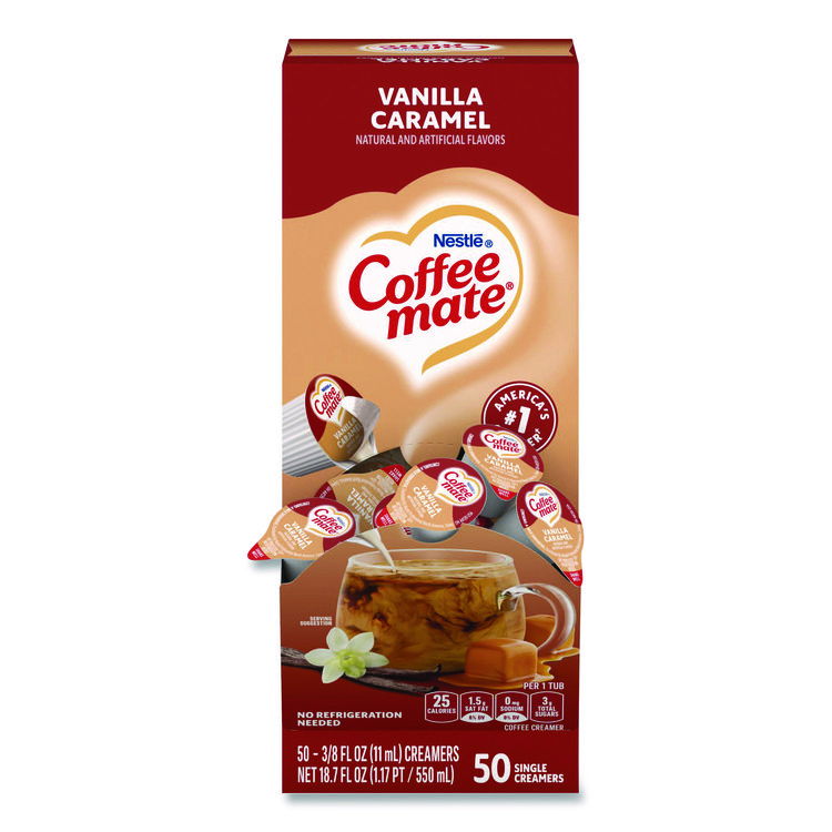 Coffee mate Liquid Coffee Creamer, Vanilla Caramel, 0.38 oz Mini Cups, 50/Box (NES79129)