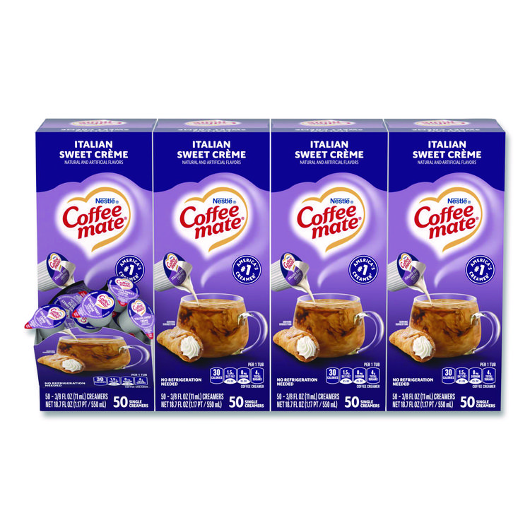 Coffee mate Liquid Coffee Creamer, Italian Sweet Cream, 0.38 oz Mini Cups, 50/Box, 4 Boxes/Carton (NES84652CT)