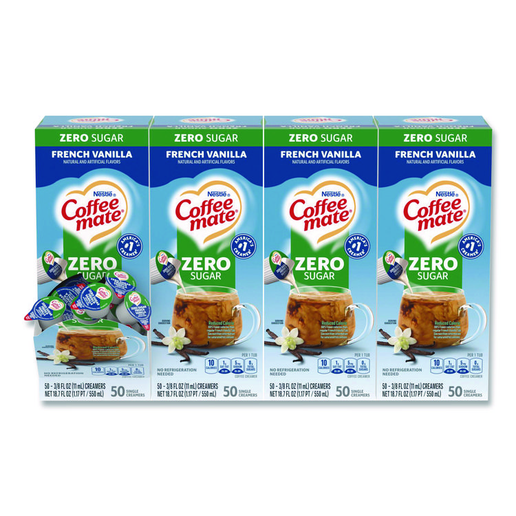 Coffee mate Liquid Coffee Creamer, Zero Sugar French Vanilla, 0.38 oz Mini Cups, 50/Box, 4 Boxes/Carton (NES91757CT)