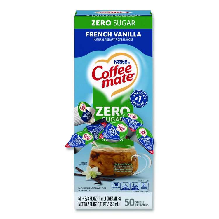 Coffee mate Liquid Coffee Creamer, Zero Sugar French Vanilla, 0.38 oz Mini Cups, 50/Box (NES91757)