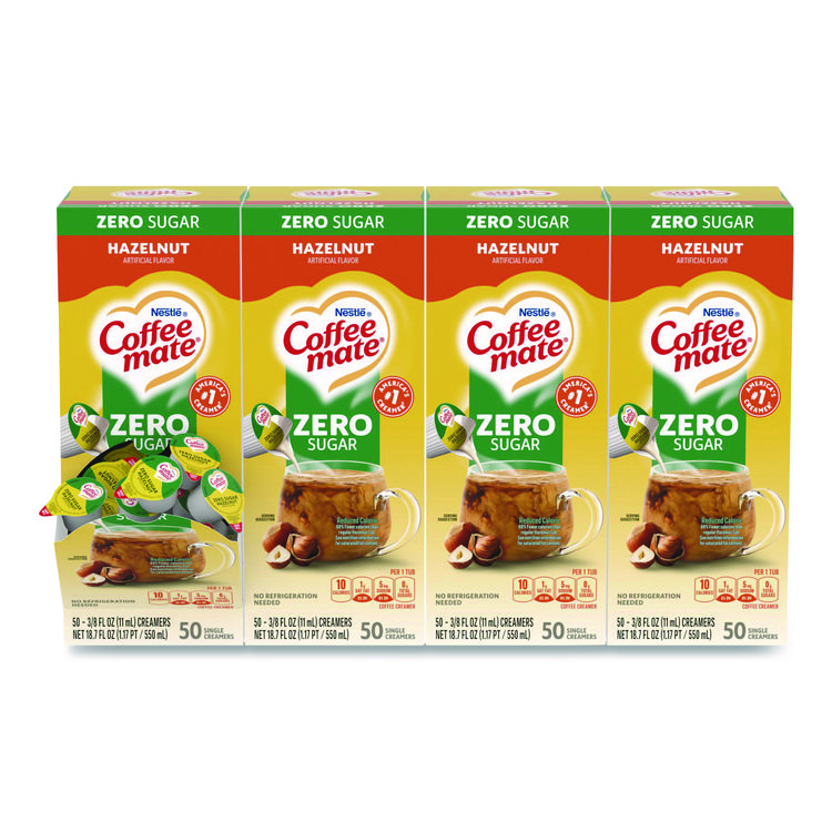Coffee mate Liquid Coffee Creamer, Zero Sugar Hazelnut, 0.38 oz Mini Cups, 50/Box, 4 Boxes/Carton (NES98468CT)