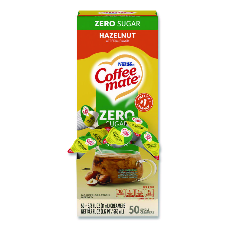 Coffee mate Liquid Coffee Creamer, Zero Sugar Hazelnut, 0.38 oz Mini Cups, 50/Box (NES98468BX)