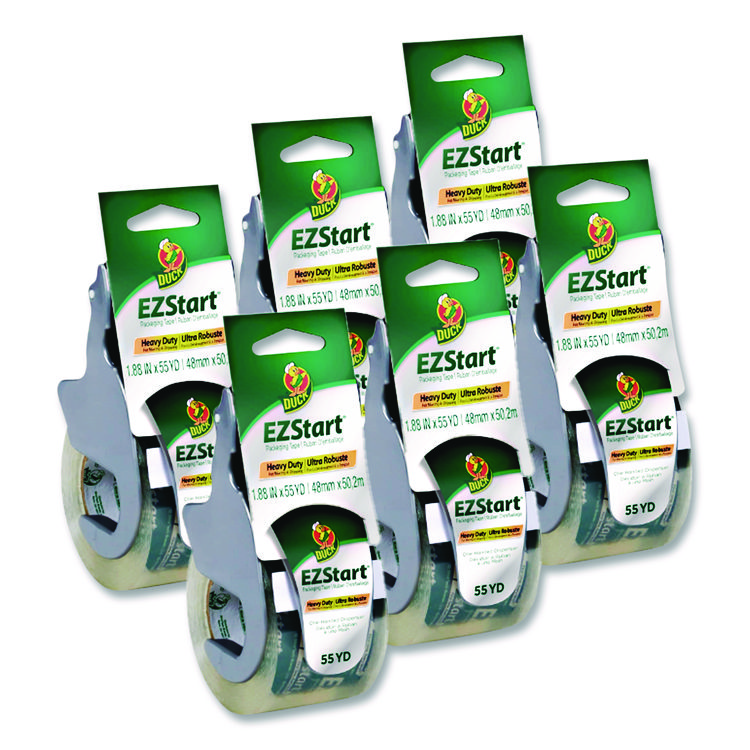 Duck EZ Start Premium Packaging Tape with Dispenser, 3" Core, 1.88" x 22.2 yds, Clear, 6/Pack (DUC8249227727)