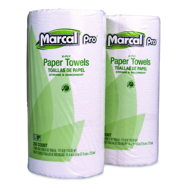Marcal 100% Premium Recycled Kitchen Roll Towels, 2-Ply, 11 x 8.8, White, 12 Rolls/Carton (MRC250HC)