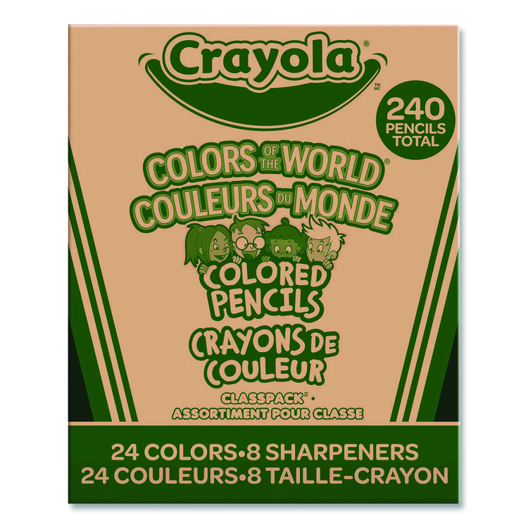 Crayola Colors of the World Colored Pencils Classpack Set, 24 Assorted Lead and Barrel Colors, 240/Pack (CYO687505)