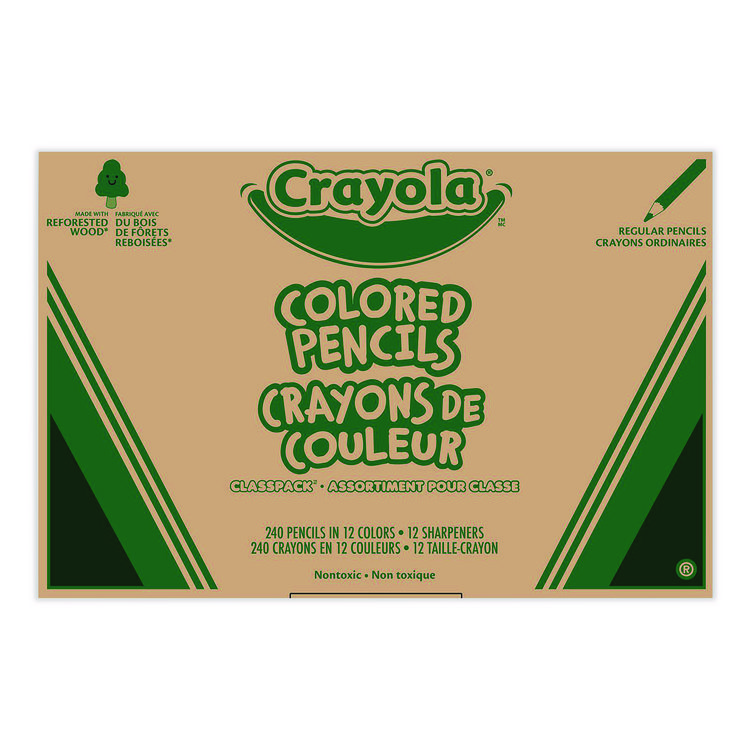 Crayola Color Pencil Classpack Set with (240) Pencils and (12) Pencil Sharpeners, 3.3 mm, 2B, Assorted Lead and Barrel Colors, 240/BX (CYO688024)