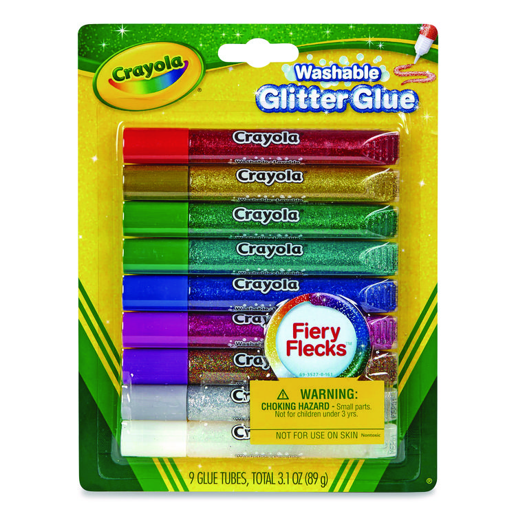 Crayola Washable Glitter Glue, 0.35 oz, Assorted Colors, 9/Pack (CYO693527)