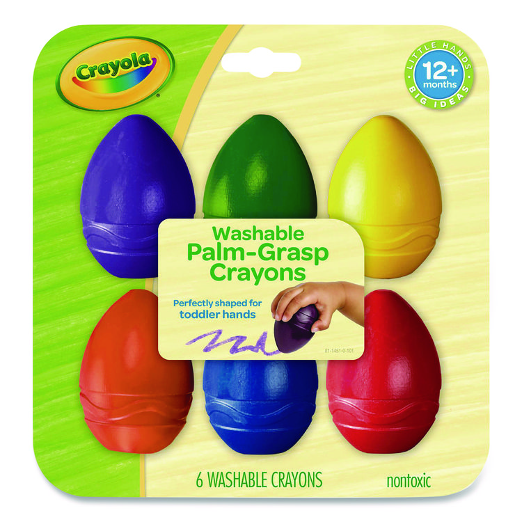 Crayola My First Washable Palm Grasp Crayons, Assorted Colors, 6/Pack (CYO2753071)