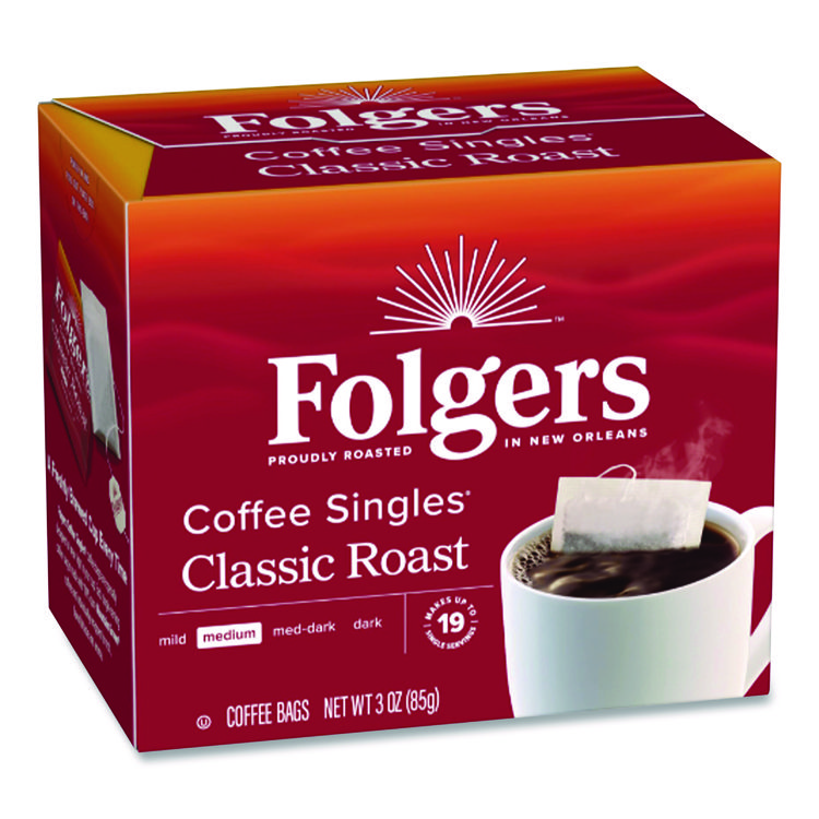 Folgers Coffee Singles, Classic Roast, 0.16 oz Single-Serve Bag, 19/Pack (FOLPRO29764)