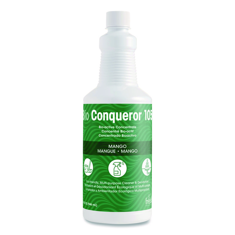 Fresh Products Bio Conqueror 105 Enzymatic Odor Counteractant Concentrate, Mango, 32 oz Bottle, 12/Carton (FRS1232BWBMG)