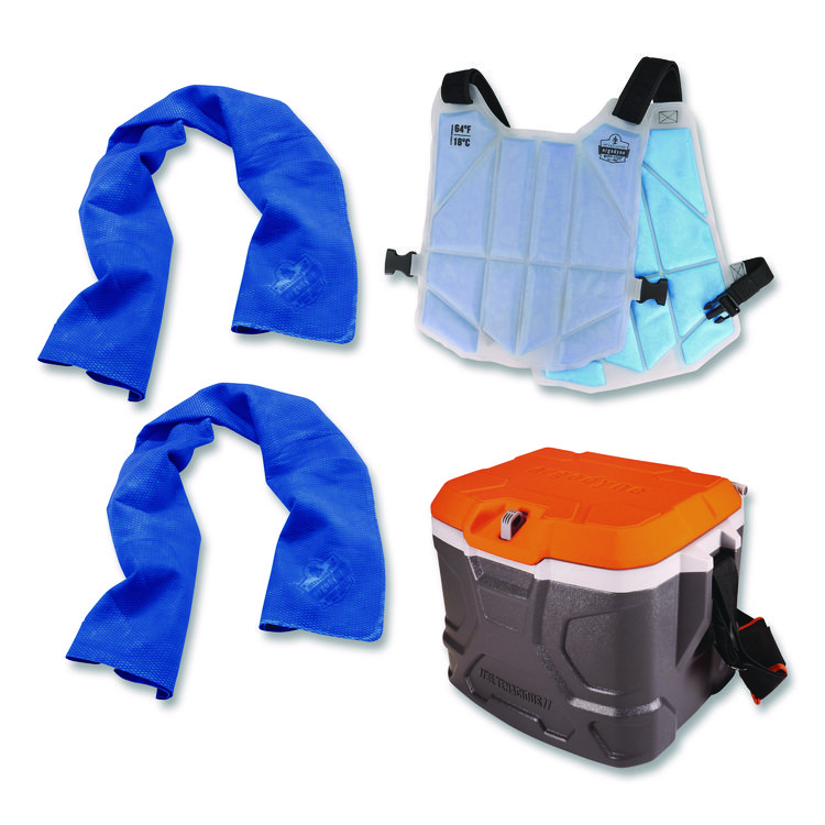 ergodyne Chill-Its 6671 Heat Stress Prevention Kit, 2 Towels, Vest, 17 qt Cooler (EGO12339)