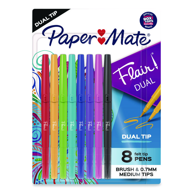 Paper Mate Flair Dual Porous Point Pen, Stick, Medium 0.7 mm Bullet, Pressure-Sensitive Brush, Assorted Ink and Barrel Colors, 8/Pack (SAN2181604)