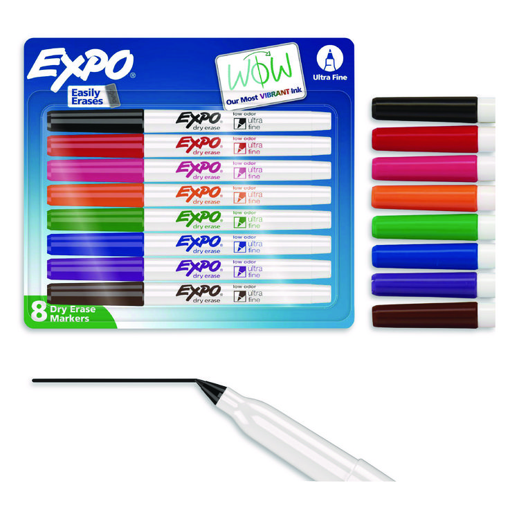 EXPO Low-Odor Dry-Erase Marker, Extra-Fine Bullet Tip, Assorted Colors, 8/Set (SAN1884309A)