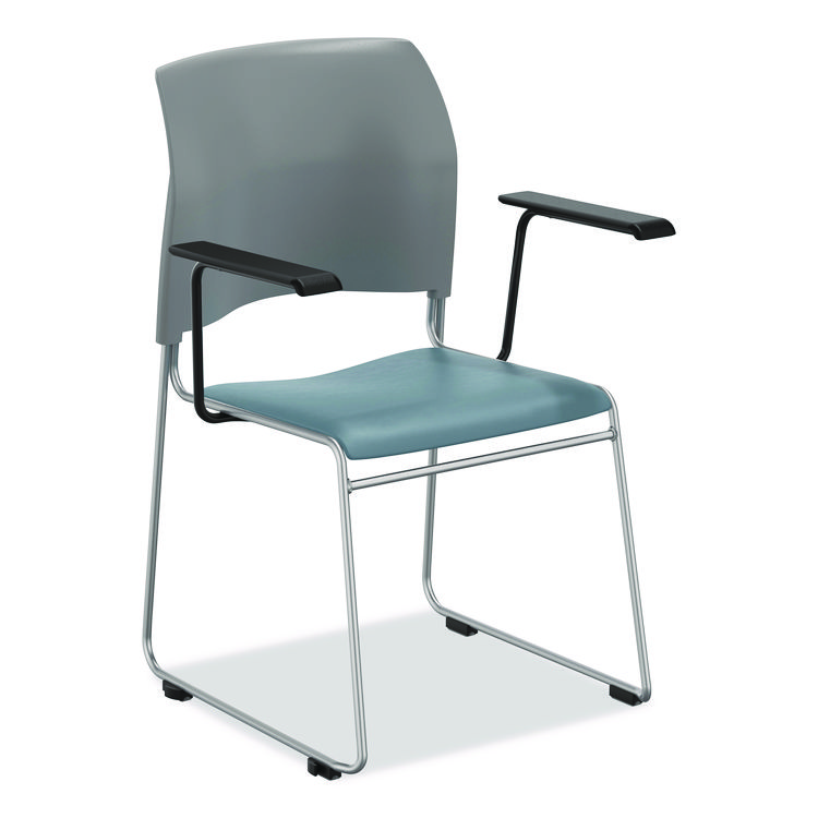 NPS 8700 Series Cafetorium Chair With Armrests, Supports Up to 500 lbs, 18" Seat Height, Blue Seat, Gray Back, Silver Base, 8/PK (NPS87421202A8)