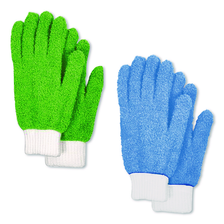 CHAGRINOVATIONS Microfiber Dusting Gloves, 2 Blue Gloves with White Cuffs, 2 Green Gloves with White Cuffs (CH7TU05789)