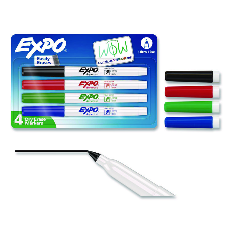 EXPO Low-Odor Dry-Erase Marker, Extra-Fine Bullet Tip, Assorted Colors, 4/Pack (SAN1871133A)
