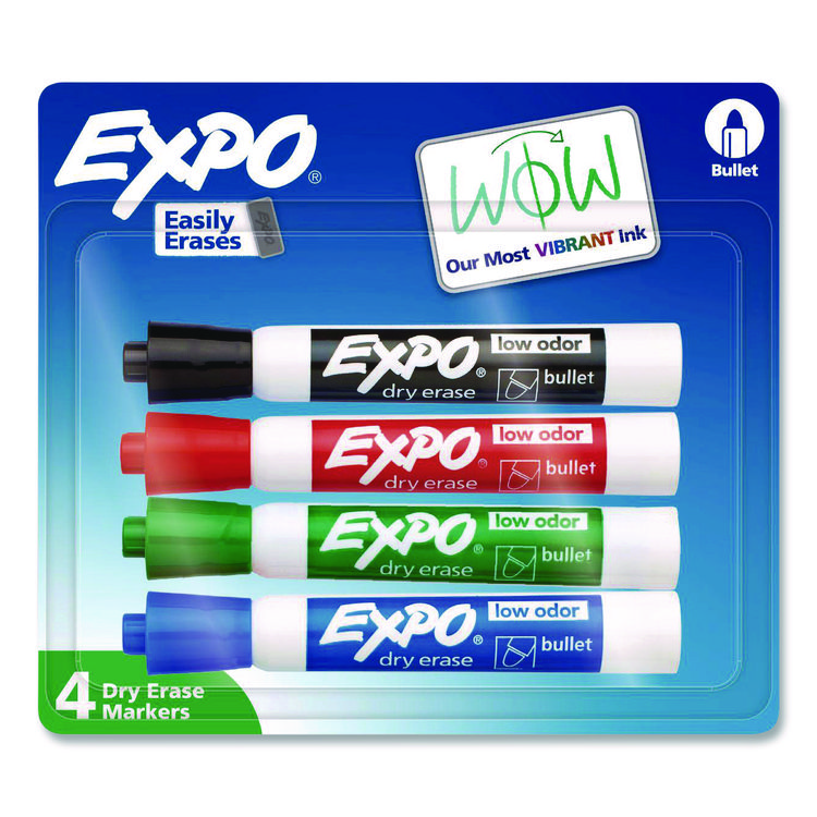 EXPO Low-Odor Dry-Erase Marker, Broad Chisel Tip, Assorted Pastel Colors, 4/Set (SAN81029A)