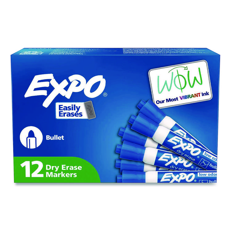 EXPO Low-Odor Dry-Erase Marker, Medium Bullet Tip, Blue, Dozen (SAN82003A)