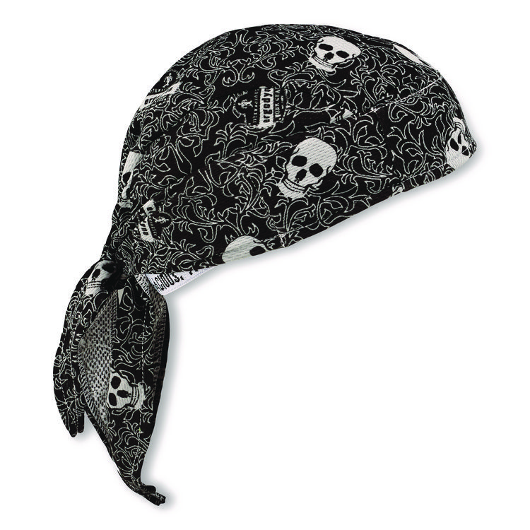 ergodyne Chill-Its 6615 High-Performance Bandana Doo Rag with Terry Cloth Sweatband, One Size Fits Most, Skulls (EGO12519)