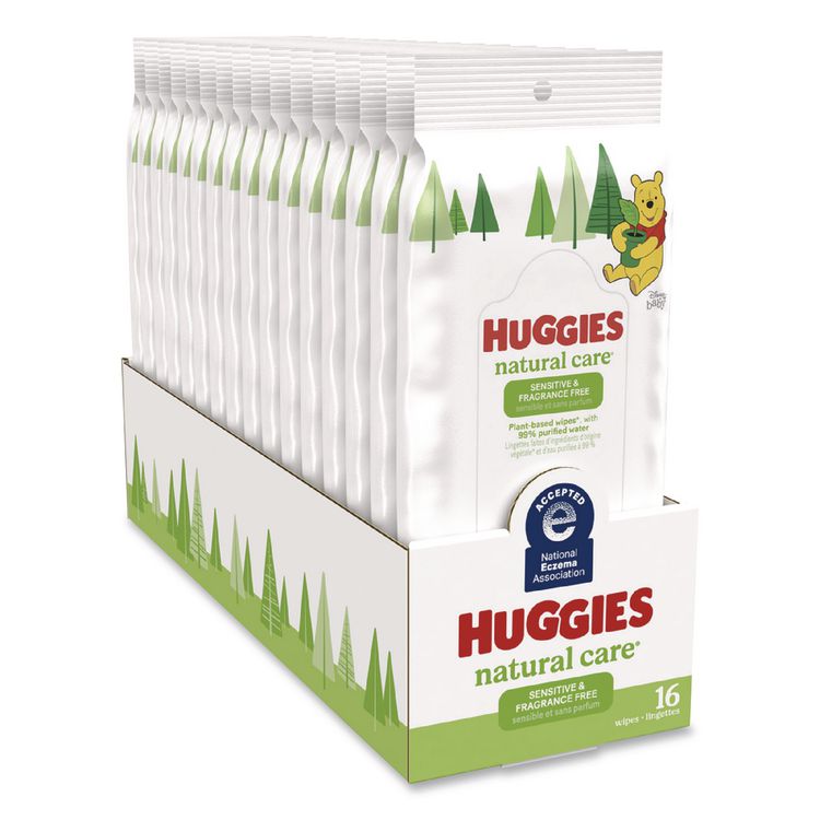 Huggies Natural Care Sensitive Baby Wipes, 6.6 x 6.86, Unscented, White, 16/Pack, 16 Packs/Carton (KCM40706)