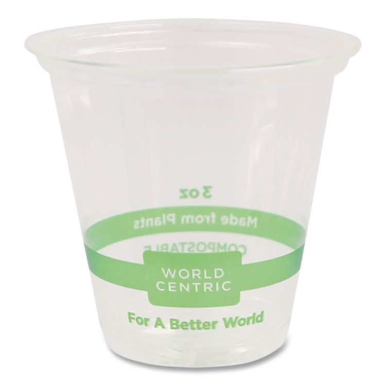 World Centric PLA Clear Cold Cups, 3 oz, Plastic, Clear, 2,500/Carton (WORCPCS3)
