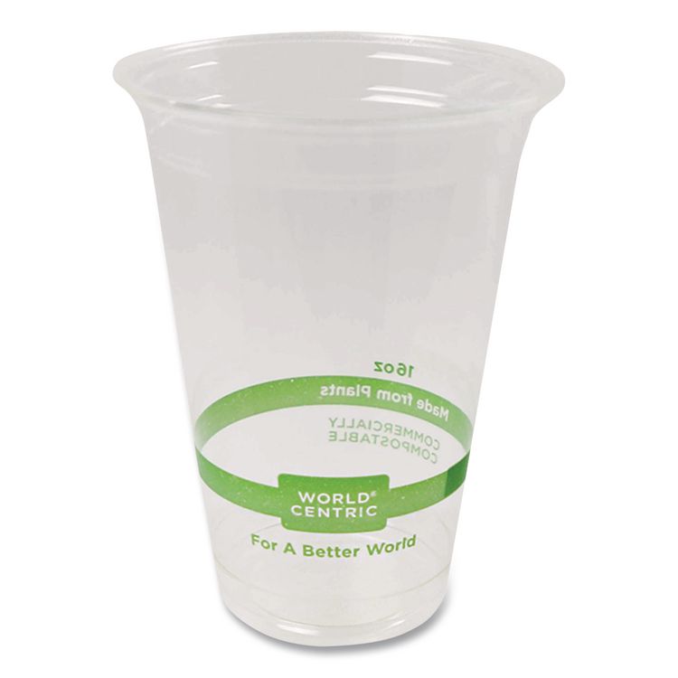 World Centric PLA Clear Cold Cups, 16 oz, Plastic, Clear, 1,000/Carton (WORCPCS16)