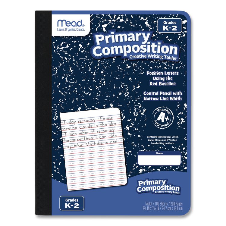 Mead Primary Journal Creative Writing Composition Book, Manuscript Format, Blue/Black/White Cover, (100) 9.75 x 7.5 Sheets (MEA09902)