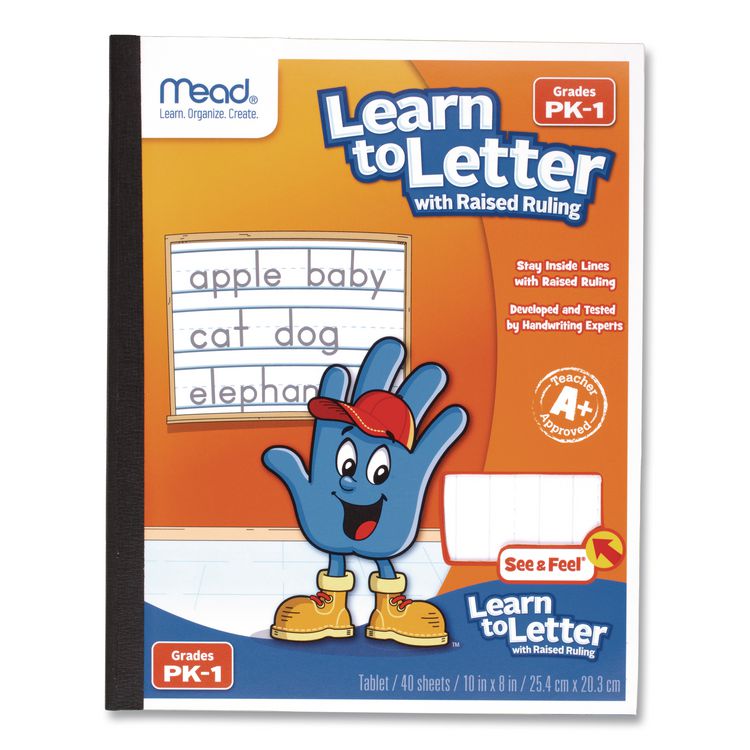 Mead Learn to Letter Primary Journal with Raised Ruling, Manuscript Format, Orange/White/Blue Cover, (40) 10 x 8 Sheets (MEA48122)
