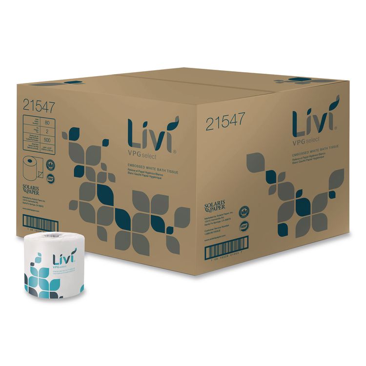 Livi VPG Select Bath Tissue, Septic Safe, 2-Ply, White, 500 Sheets/Roll, 80 Rolls/Carton (SOL21547)