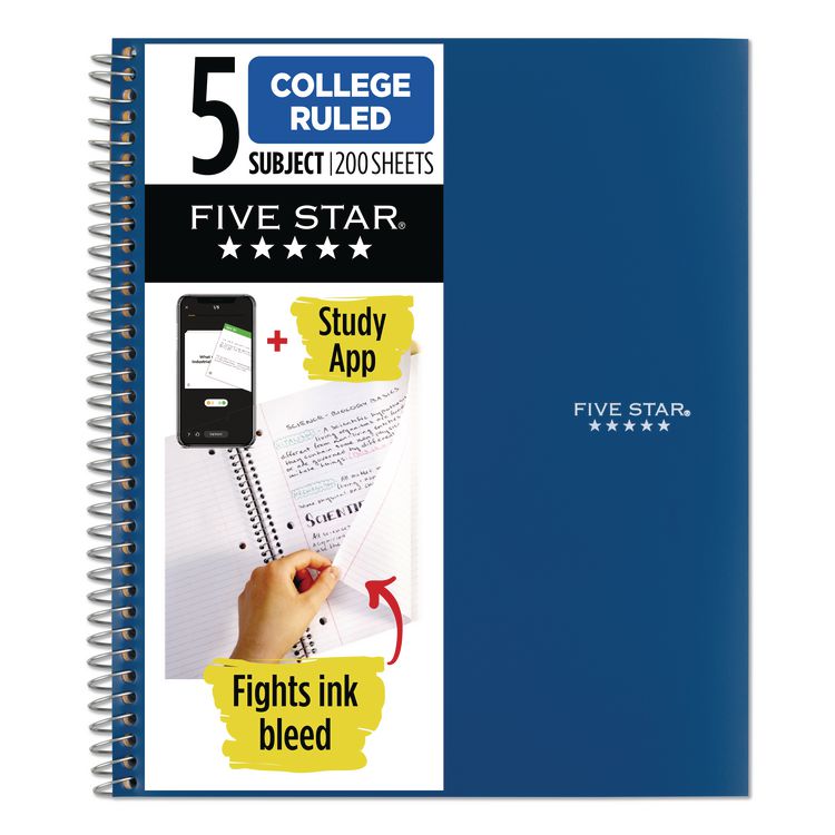 Five Star Wirebound Notebook, 5-Subject, Medium/College Rule, Randomly Assorted Cover Color, (200) 11 x 8.5 Sheets (MEA06208)