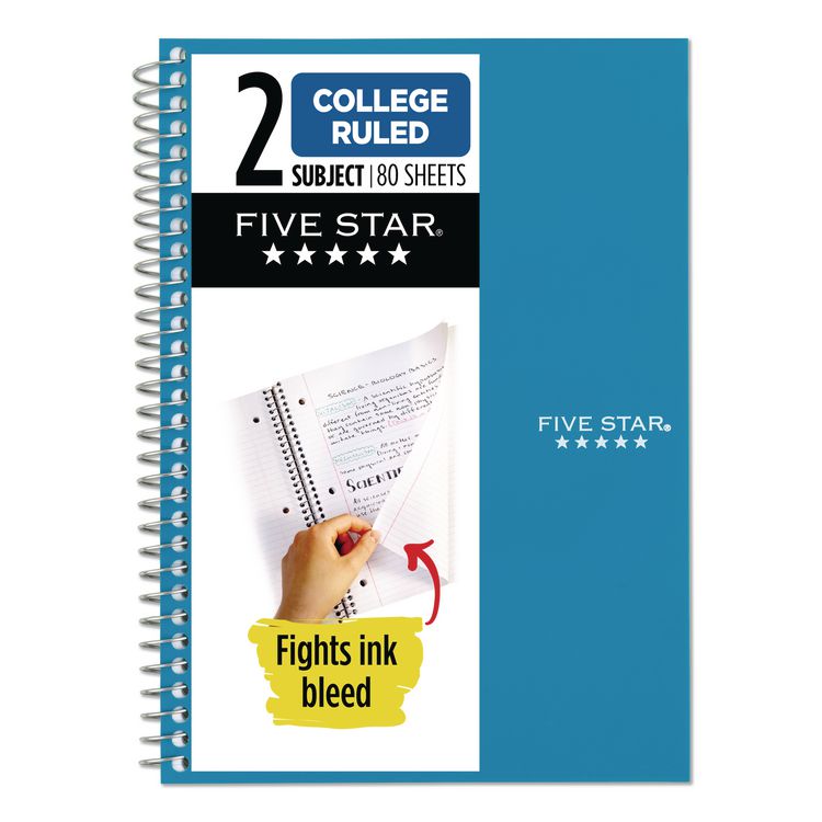 Five Star Wirebound Notebook, 2-Subject, Medium/College Rule, Randomly Assorted Cover Color, (80) 9.5 x 6 Sheets (MEA840029)