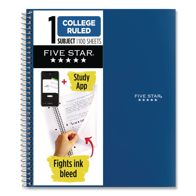 Five Star Wirebound Notebook, 1-Subject, Medium/College Rule, Randomly Assorted Cover Color, (100) 11 x 8.5 Sheets (MEA06206)