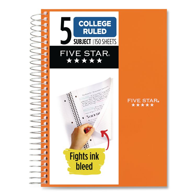 Five Star Wirebound Notebook, 5-Subject, Medium/College Rule, Randomly Assorted Cover Color, (150) 9.5 x 7.25 Sheets (MEA840030)