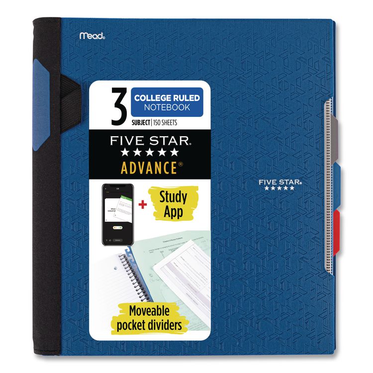 Five Star Advance Wirebound Notebook, 3-Subject, Medium/College Rule, Randomly Assorted Cover Color, (150) 11 x 8.5 Sheets (MEA06324)
