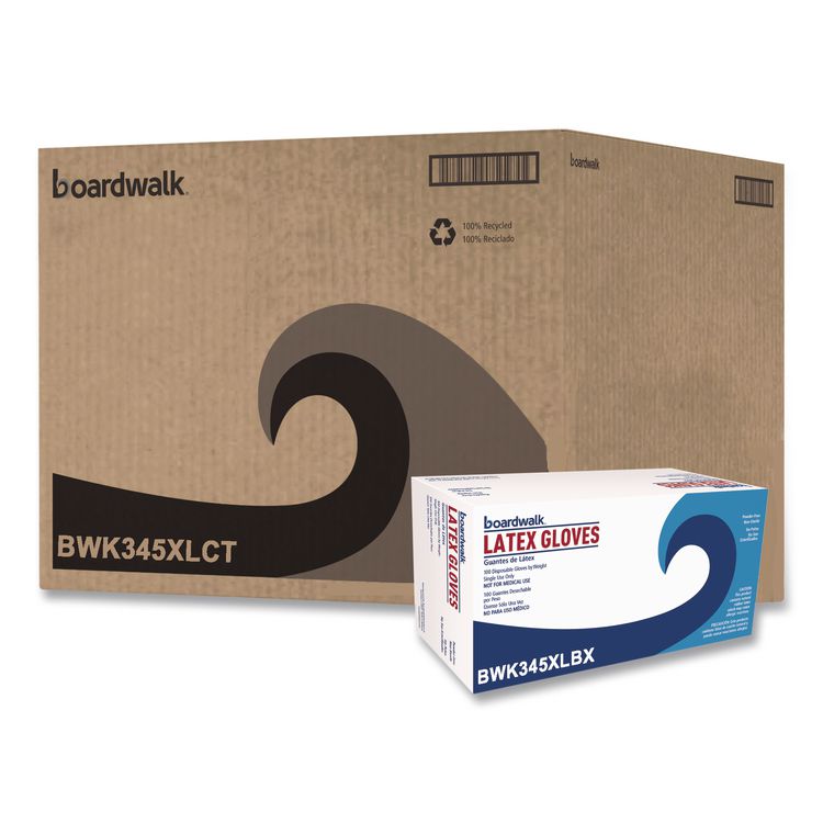 Boardwalk General-Purpose Latex Gloves, Powder-Free, X-Large, 4.4 mil Thick, 9.5" Long, Natural, 100/Box, 10 Boxes/Carton (BWK345XLCT)