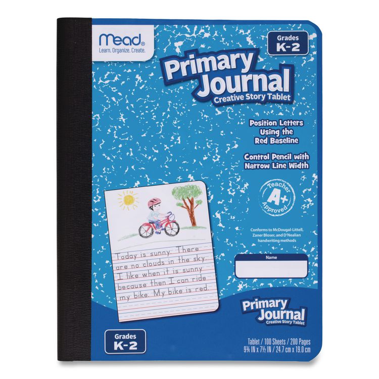 Mead Primary Journal Half Page Ruled, Blue Marble Cover, Primary Rule, (100) 9.75 x 7.5 Sheets (MEA9554)