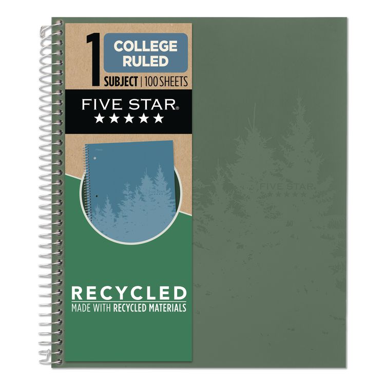 Five Star Recycled Notebook, 1-Subject, Medium/College Rule, Randomly Assorted Cover Color, (100) 11 x 8.5 Sheets (MEA820053)