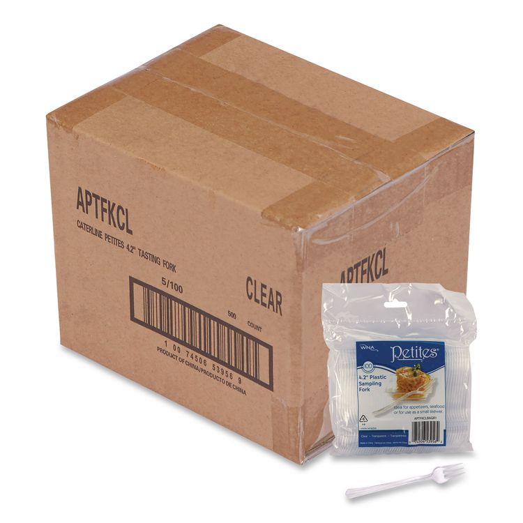 WNA Petites Mini Utensils, Medium Duty, Petite Tasting Fork, Plastic, Clear, 500/Carton (WNAAPTFKCL)