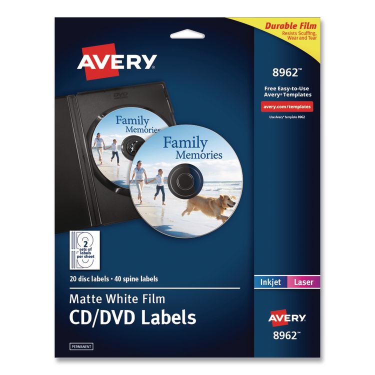 Avery DVD Film Labels, Matte White, 20/Pack (AVE8962)
