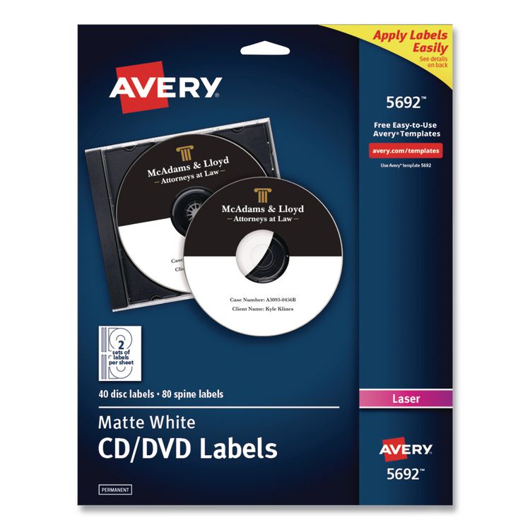 Avery Laser CD Labels, Matte White, 40/Pack (AVE5692)
