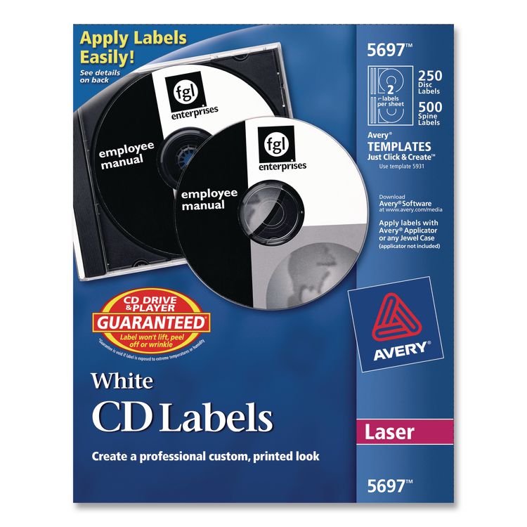 Avery Laser CD Labels, Matte White, 250/Pack (AVE5697)
