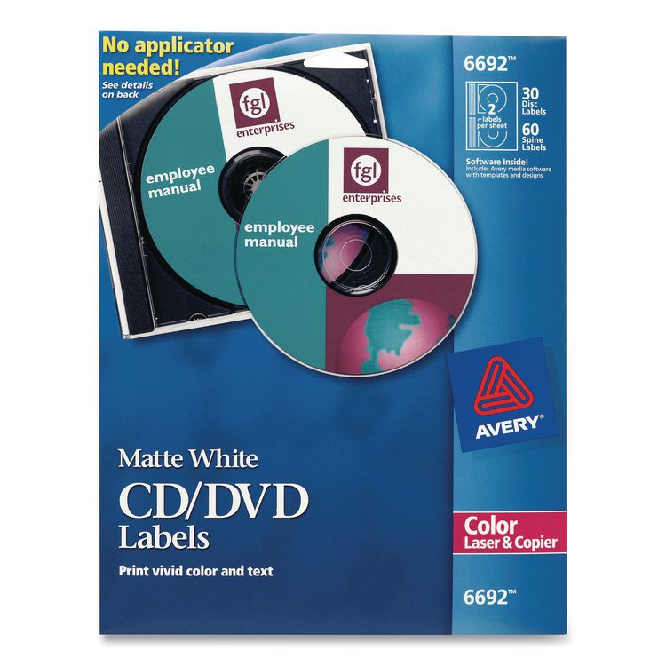 Avery Laser CD Labels, Matte White, 30/Pack (AVE6692)