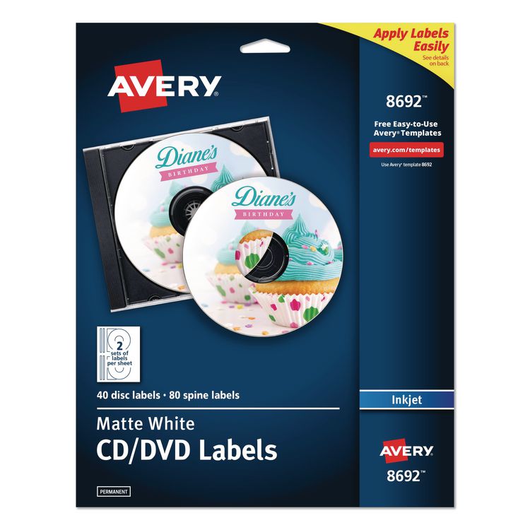 Avery Inkjet CD Labels, Matte White, 40/Pack (AVE8692)