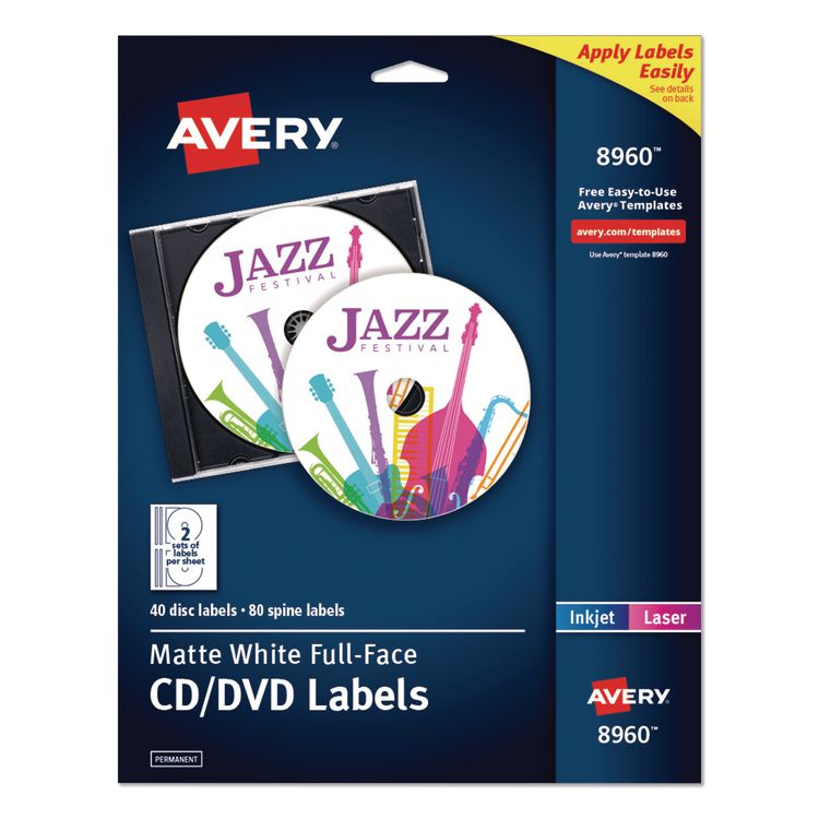 Avery Full Face CD Labels, Matte White, 40/Pack (AVE8960)