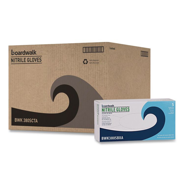 Boardwalk 380 Series Disposable General-Purpose Nitrile Gloves, Powder-Free, Small, 4 mil Thick, 9.5" Long, Blue, 100/Box, 10 Boxes/CT (BWK380SCTA)