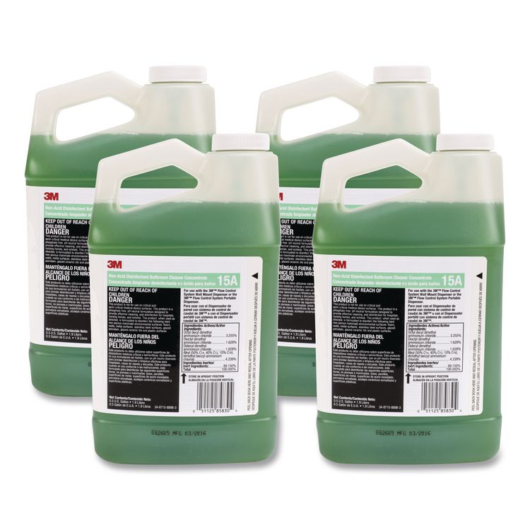3M Non-Acid Disinfectant Bathroom Cleaner Concentrate, 0.5 gal Bottle, 4/Carton (MMM15A)
