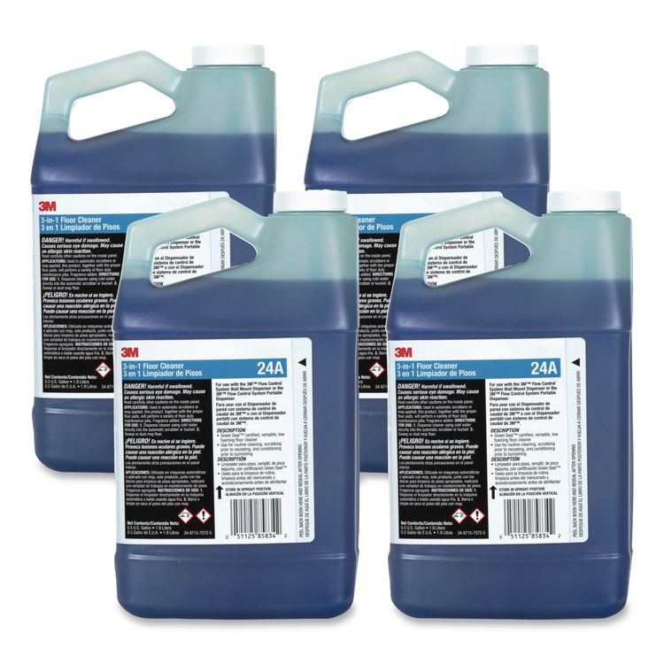 3M 3-in-1 Floor Cleaner Concentrate 24A, Fresh Scent, 0.5 gal Bottle, 4/Carton (MMM24A)