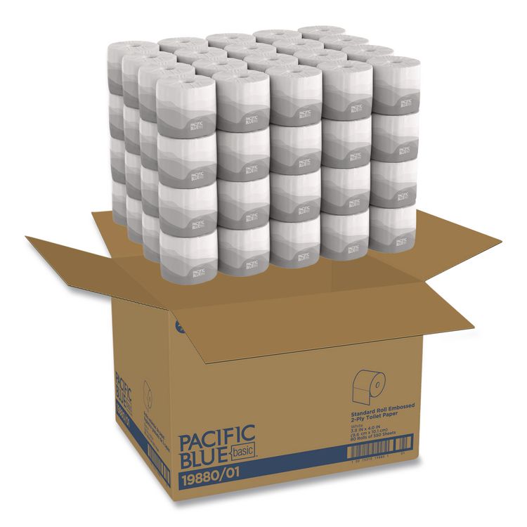 Georgia Pacific Professional Pacific Blue Basic Bathroom Tissue, Septic Safe, 2-Ply, White, 550 Sheets/Roll, 80 Rolls/Carton (GPC1988001)