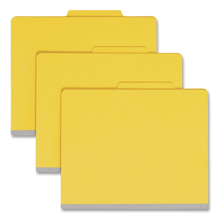 Smead Top Tab Classification Folders, Four SafeSHIELD Fasteners, 2" Expansion, 1 Divider, Letter Size, Yellow Exterior, 10/Box (SMD13704)