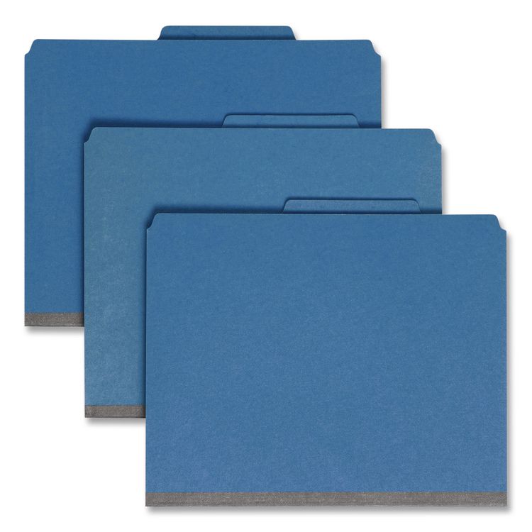 Smead Six-Section Pressboard Top Tab Classification Folders, Six SafeSHIELD Fasteners, 2 Dividers, Letter Size, Dark Blue, 10/Box (SMD14032)